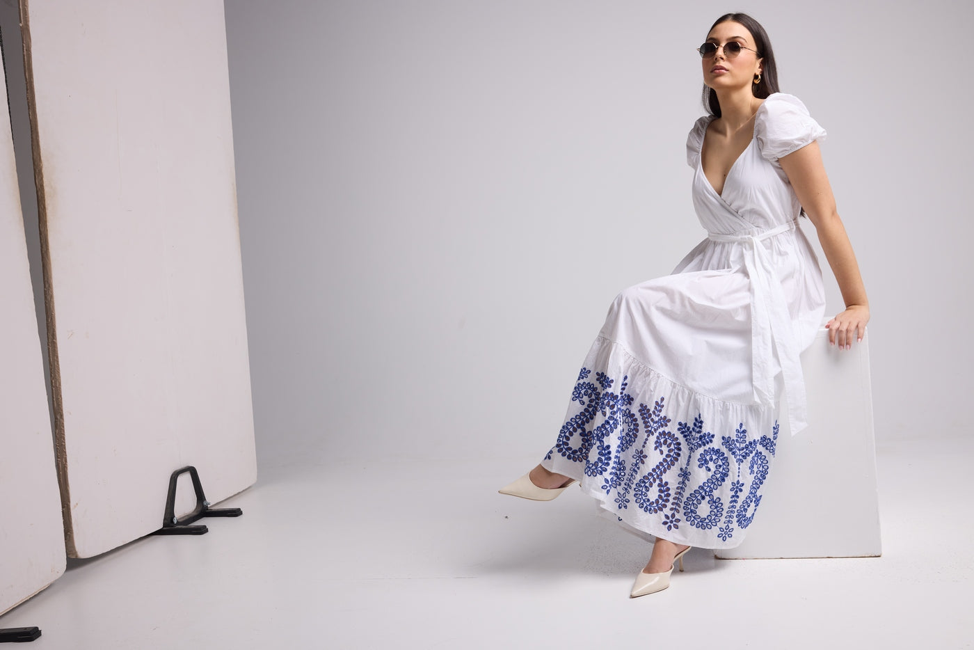 Vestido Largo - Gena - Blanco Azul