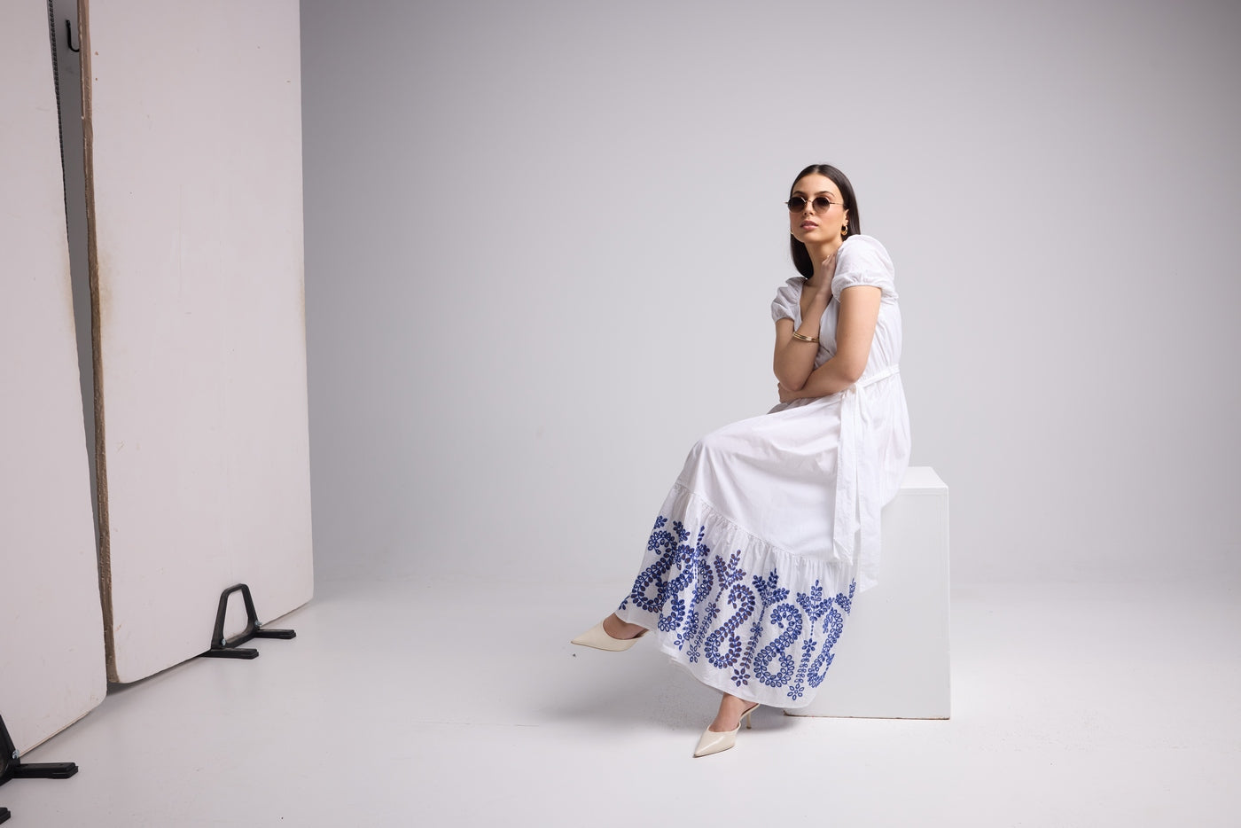 Vestido Largo - Gena - Blanco Azul