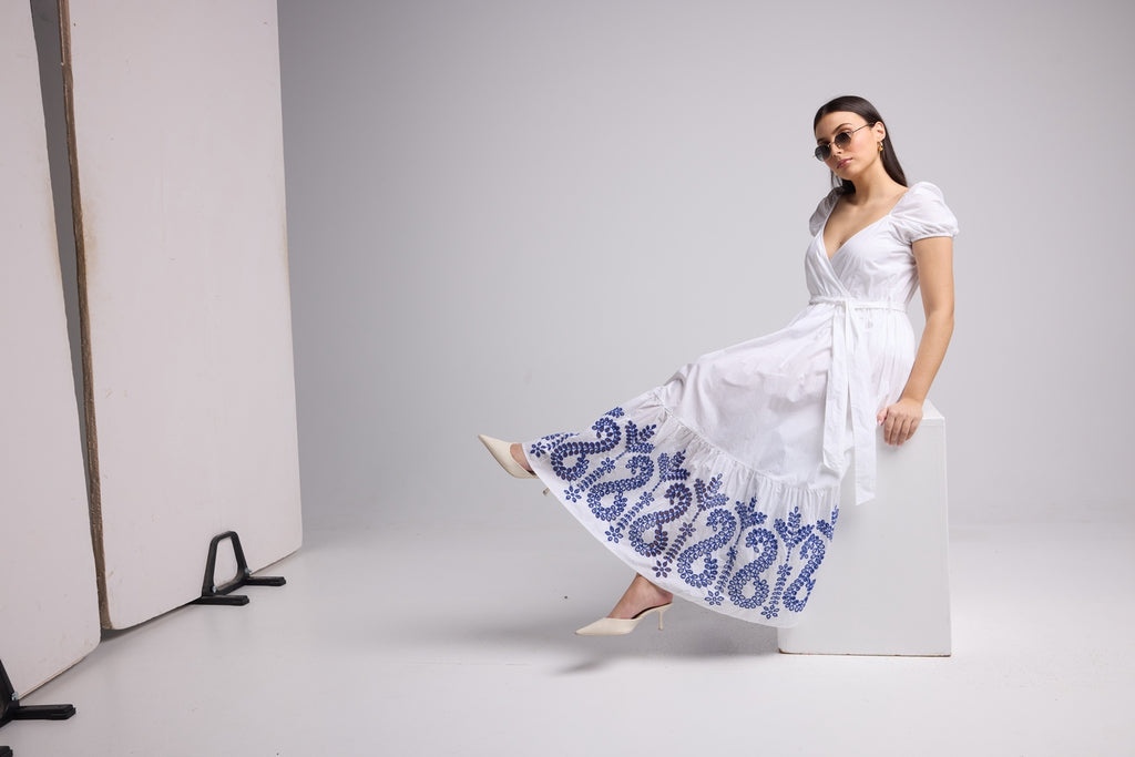 Vestido Largo - Gena - Blanco Azul