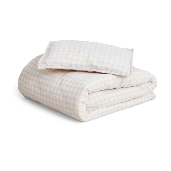 Junior Muslin Bedding Set - Sky Blue Gingham
