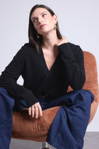 Boyfriend Cardigan Col V Giada - Noir - Femme