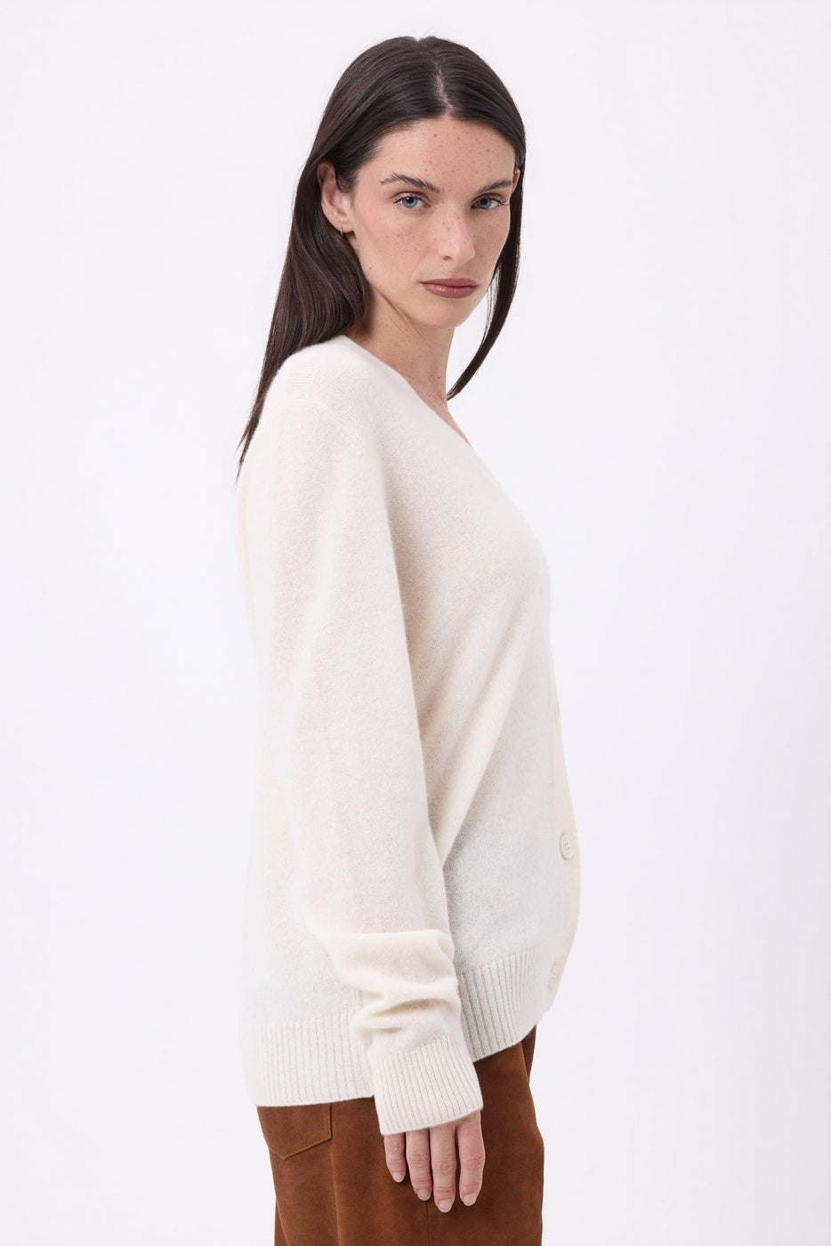 Giada Boyfriend V-Neck Cardigan - White - Women - 100% Cashmere