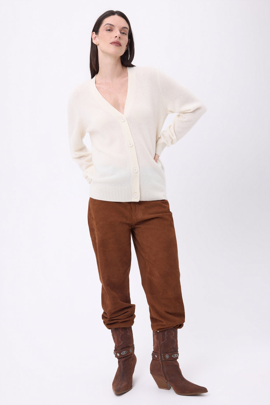Giada Boyfriend V-Neck Cardigan - White - Women - 100% Cashmere
