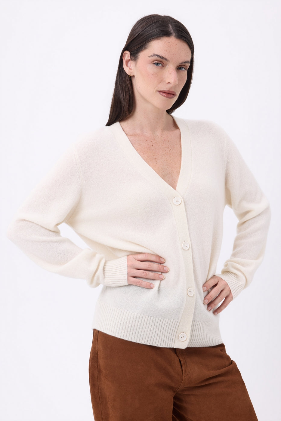Giada Boyfriend V-Neck Cardigan - White - Women - 100% Cashmere
