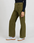Gigi Velvet Wide-Leg Trousers - Khaki - Women