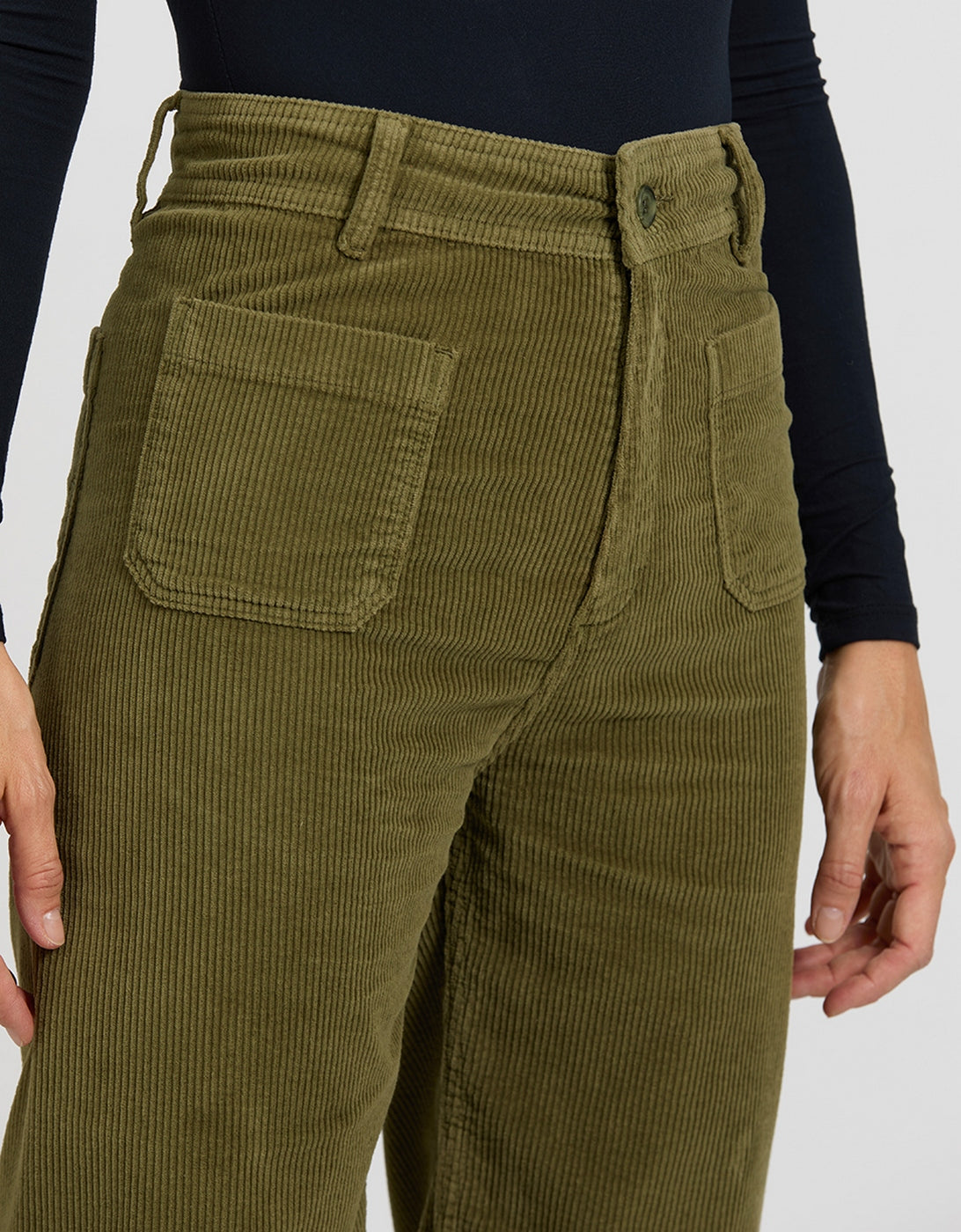 Gigi Velvet Wide-Leg Trousers - Khaki - Women