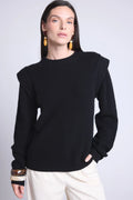 Ginola Structured Shoulder Crew-Neck Jumper - Black - Women