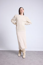 Pull Col Rond Epaules Structurees Ginola - Beige Creme - Femme - Cachemire Et Laine
