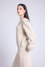 Pull Col Rond Epaules Structurees Ginola - Beige Creme - Femme - Cachemire Et Laine