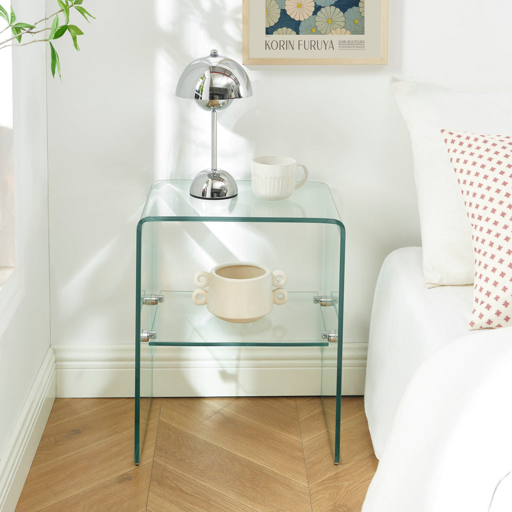 Ginza - Bedside Table - Tempered Glass - Transparent