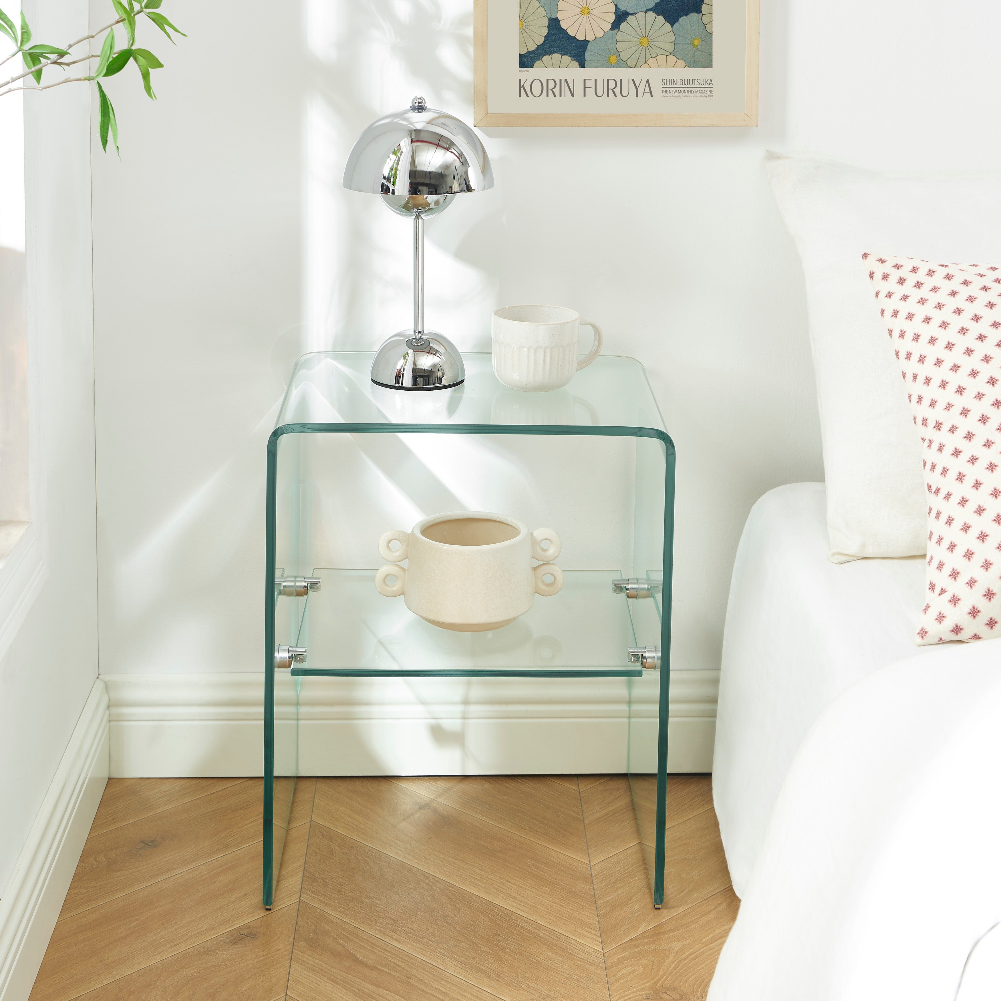 Ginza - Bedside Table - Tempered Glass - Transparent