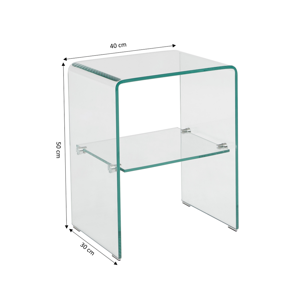 Ginza - Bedside Table - Tempered Glass - Transparent