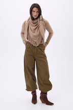 Grande Echarpe Triangle Bandana À Franges Gioia - Beige Creme - Femme - 100% Cachemire