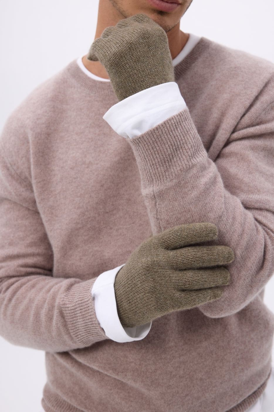 Gloves - Mottled Khaki - Unisex - 100% Cashmere