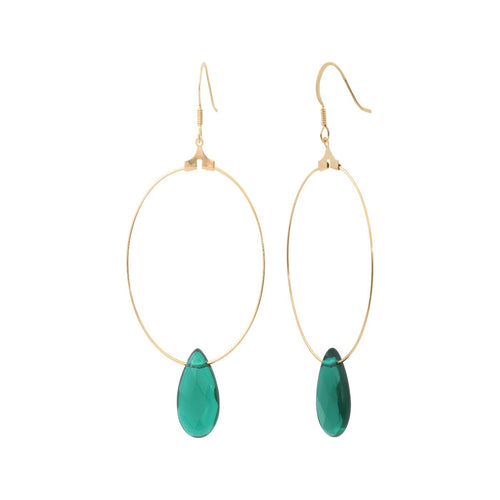 Pendientes de aro de oro con gota verde