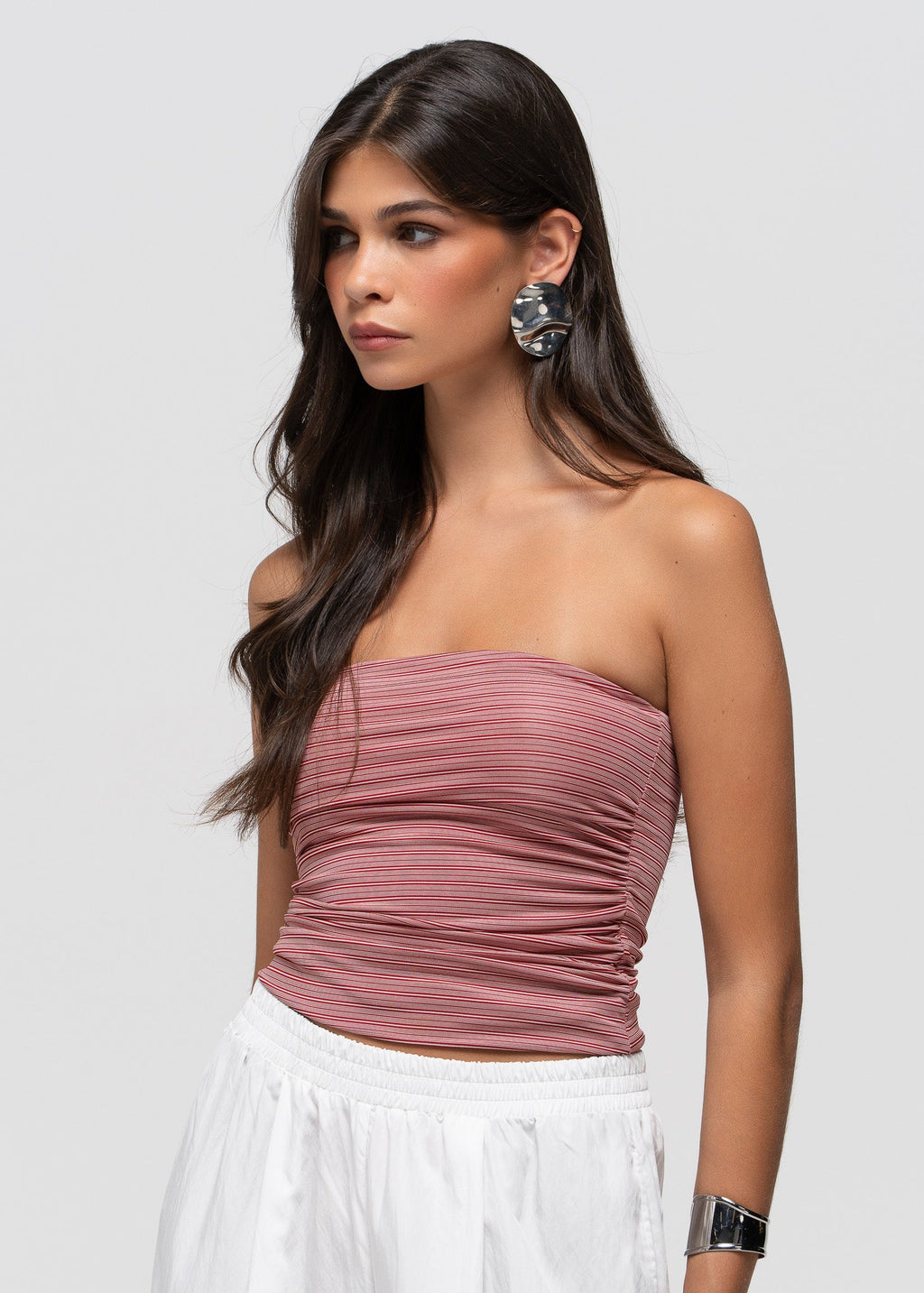 Top Bandeau Noa Ruched - Red Stripes