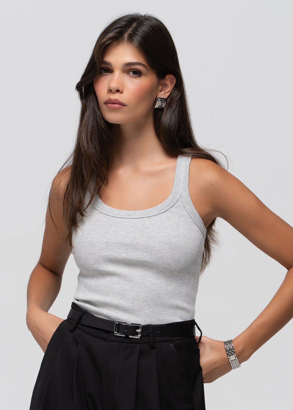 Débardeur Jimmy Scoop-Neck Ribbed - Grey