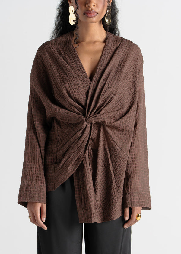 Blouse Esme Draped Cotton Twist - Brown Check