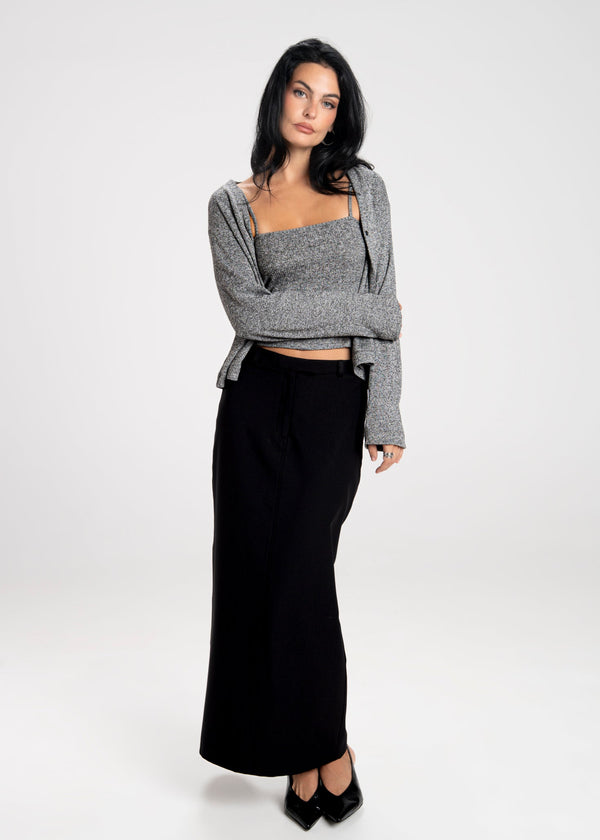 Jupe Keanu Tailored Mid-Waist Midi - Black