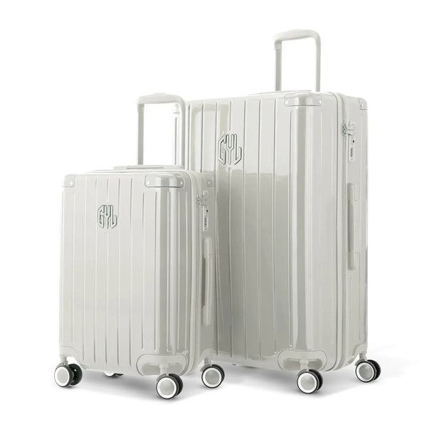 Duo van harde koffers GYL Intemporelle zandkleurig met geribbelde schalen en telescopische handvatten. #couleur_sable