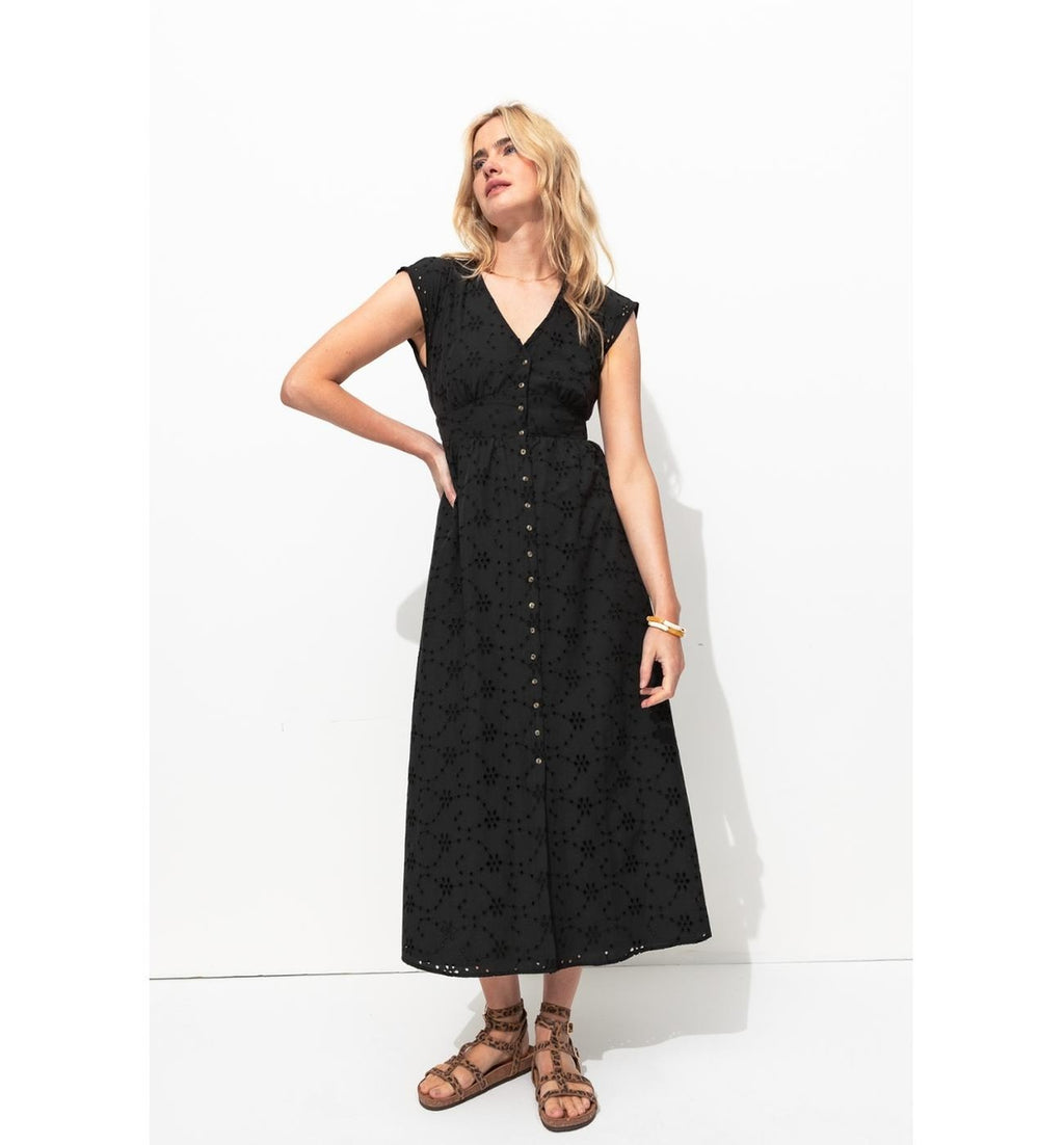 Vestido con bordado inglés - Liso Negro Oscuro