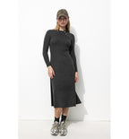 Vestido largo de canalé para mujer, color liso, gris oscuro