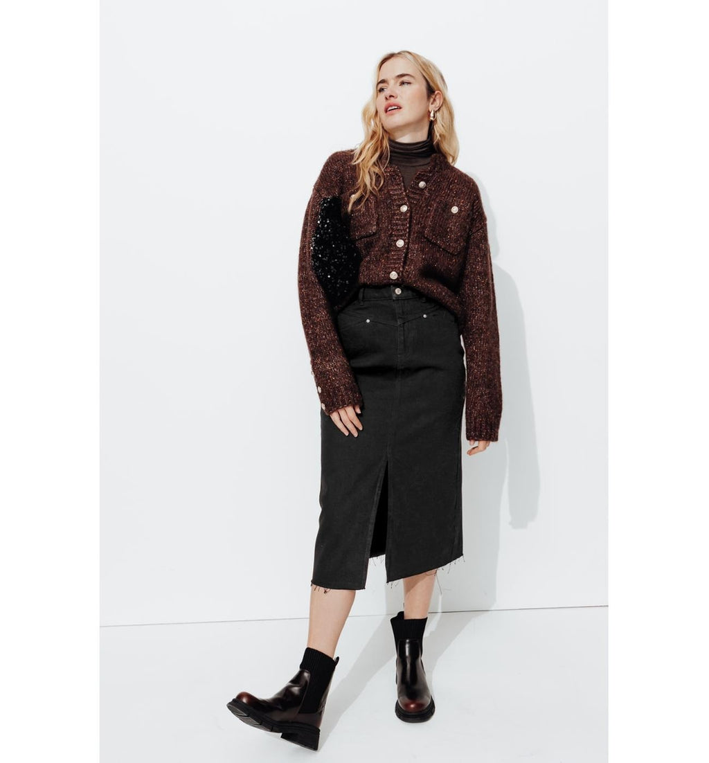 Falda vaquera midi para mujer - Jeans oscuros lisos