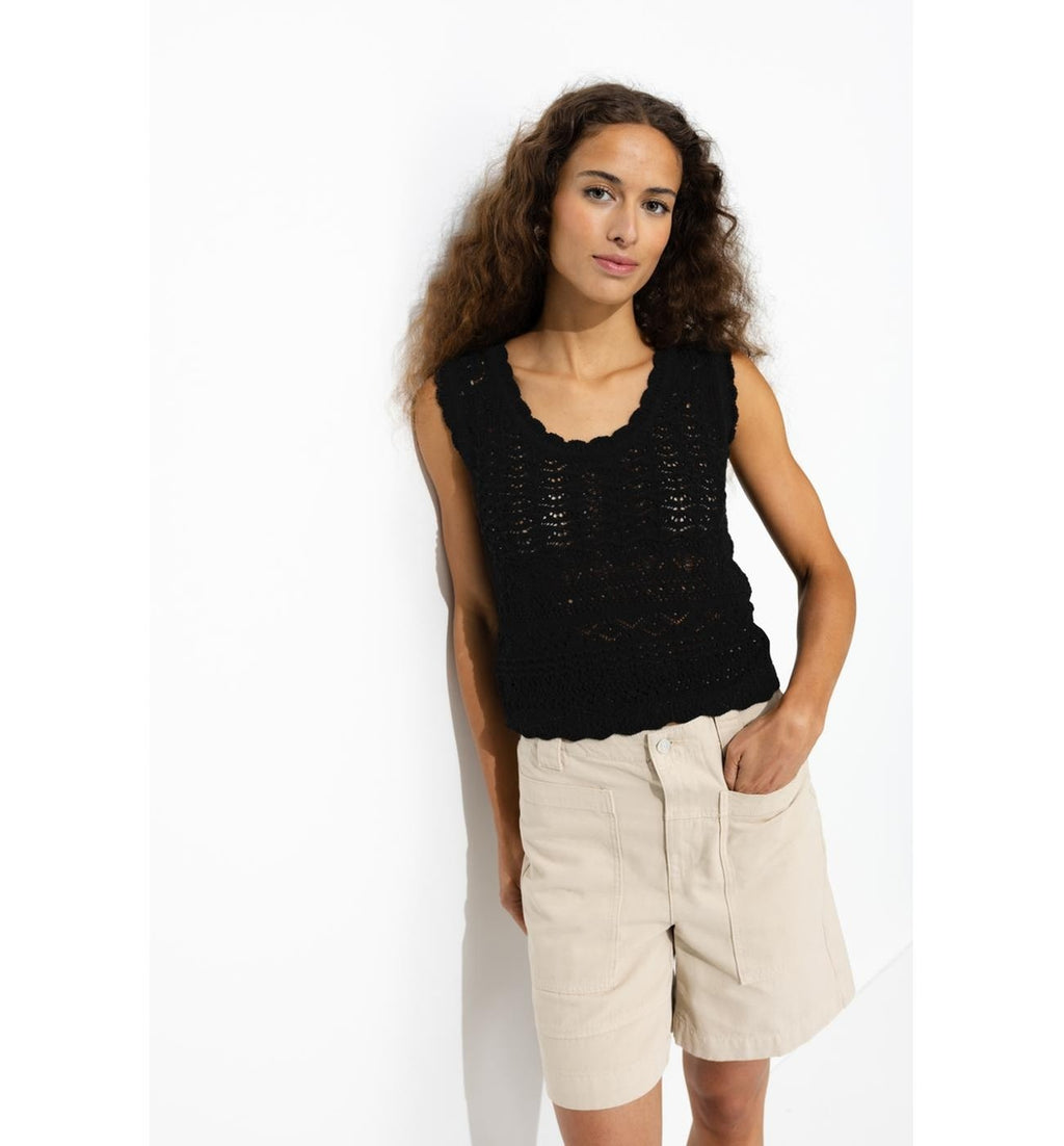 Double-sided Crochet Sweater - Plain Dark Black