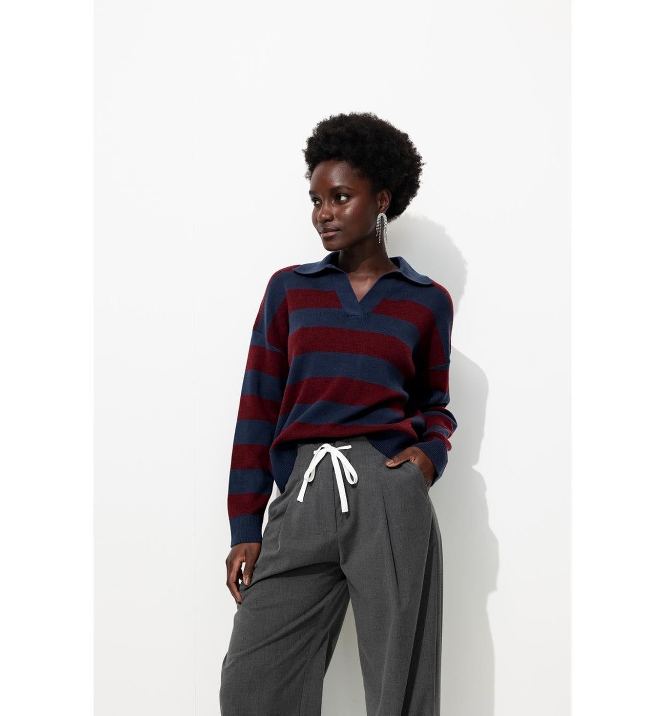 Pull Polo Rayé Femme - Bleu Raye