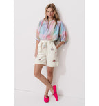 Shorts De Lona De Sarga Bordados - Natural Claro Liso