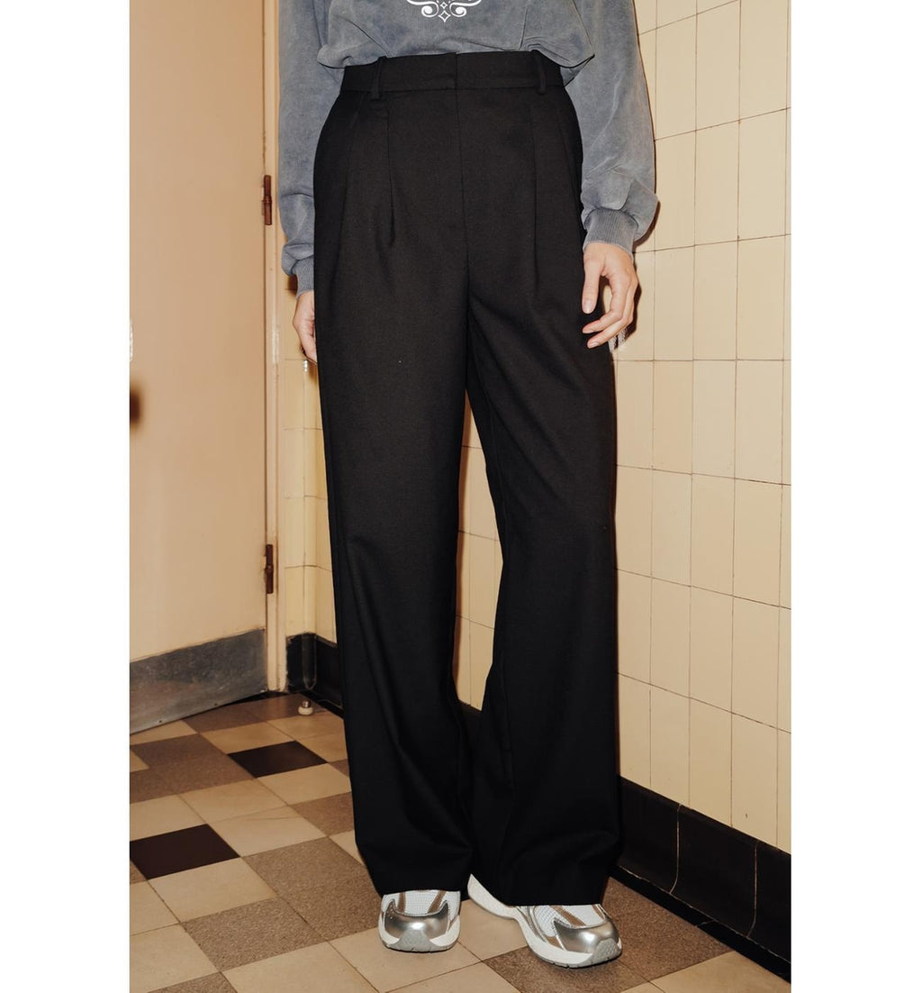 Billy Women's Wide Leg Trousers - Plain Dark Black