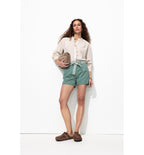 Shorts Plisados Con Cinturón - Liso Gris Oscuro