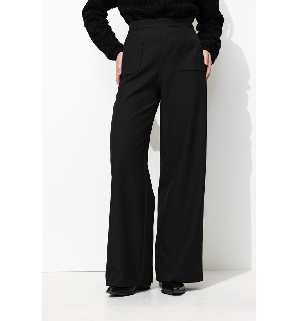 Pantalones anchos de talle alto - Negro liso oscuro