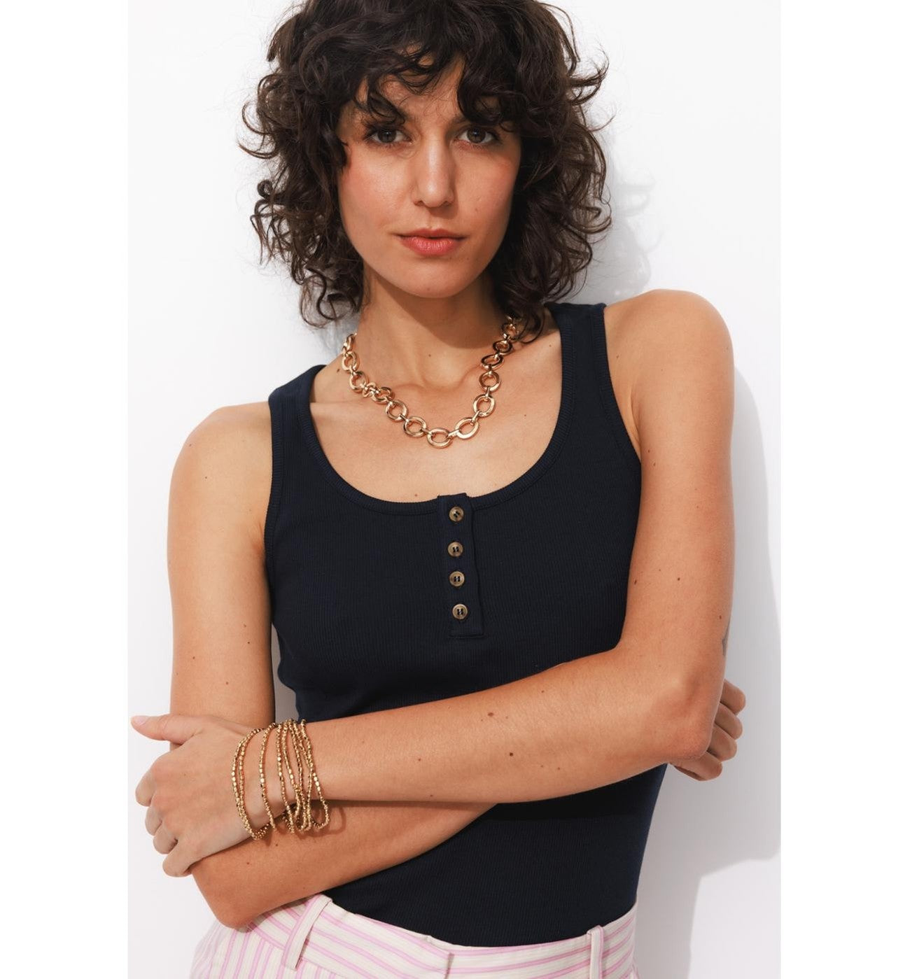 Ribbed Jersey Tank Top - Plain Dark Blue