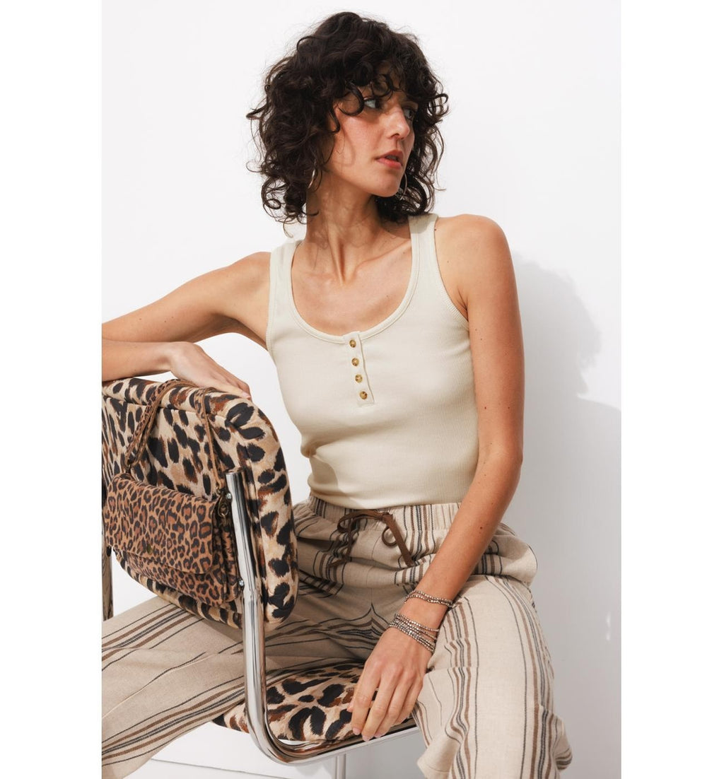 Ribbed Jersey Tank Top - Plain Light Natural