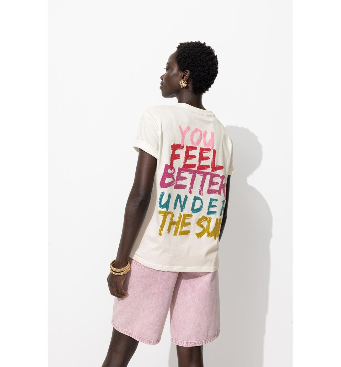 Women's Back Message T-shirt - Natural Print