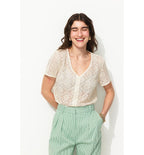 Mujer Camisa Efecto Encaje Un Color Color Natural Claro