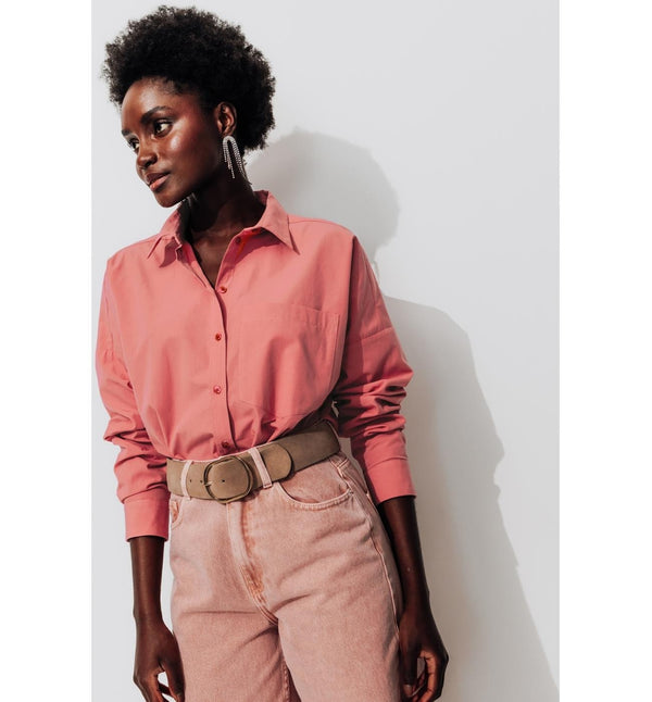 Women's Solid Oversized Shirt - Solid Pink