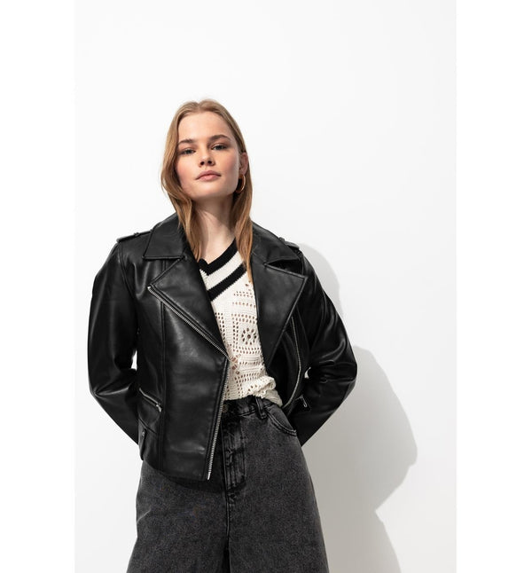 Chaqueta Faux Rock para mujer - Un solo color Negro oscuro
