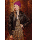 Women's Faux Bomber Jacket - Plain Dark Brown
