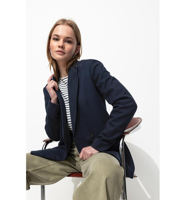 Ribbed Suit Jacket - Plain Dark Blue