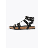 Women's Studded Leather Sandals - Plain Dark Black