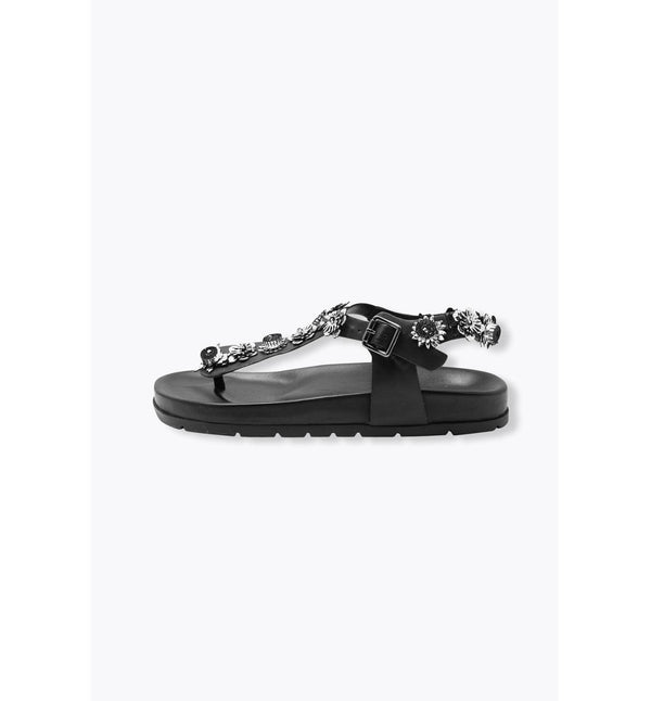 Bijoux Leather Flip Flop Sandals - Plain Dark Black