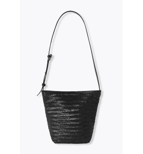 Sac Seau en Cuir Tressé Femme - Noir Uni Fonce