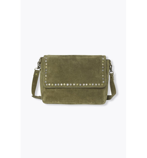 Sac en Cuir Suédé Clouté - Kaki Uni Fonce