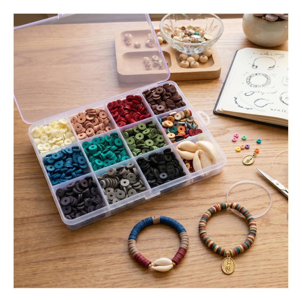 Box of 11 Natural Colors of 6 Mm Heishi Beads + Accessories