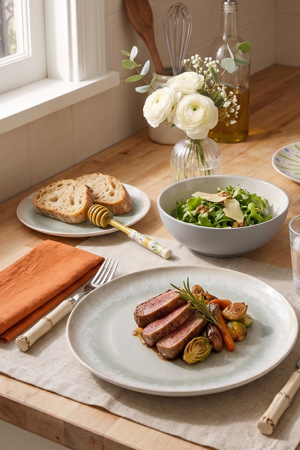 Iris Bleu - 18 Piece Table Service - Reactive Stoneware - Blue