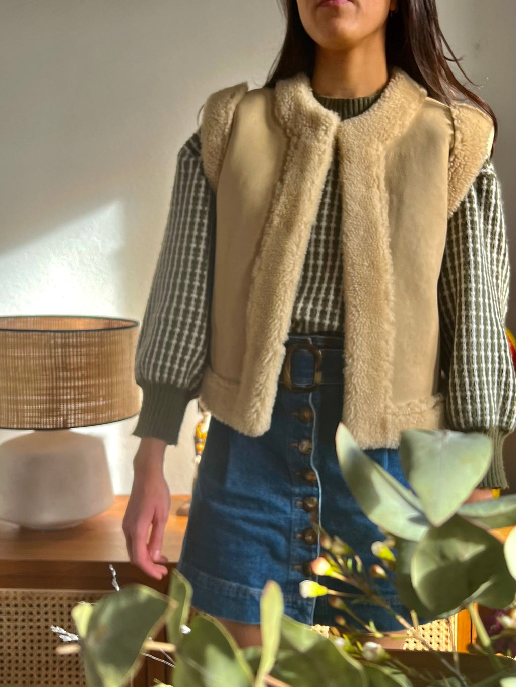 Gilet Peau Lainée Luce - Beige - Femme