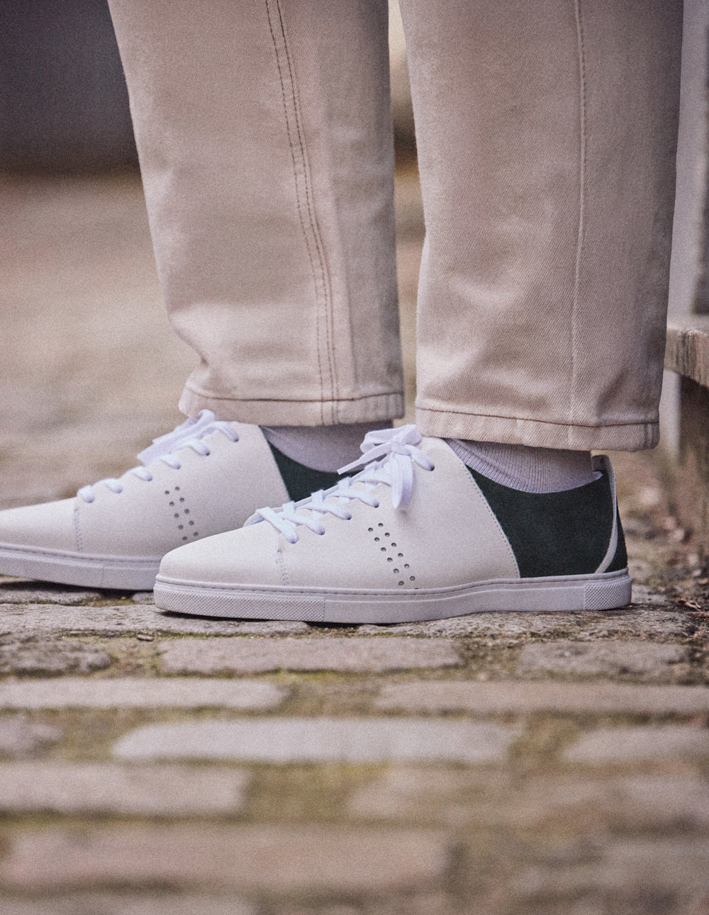 Baskets Basses René - Blanc Et Vert - Homme