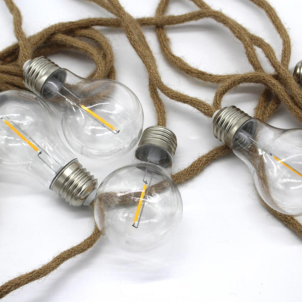 Outdoor string lights in rope with 10 transparent filament bulbs warm white LED FANTASY CORD 7.70m - REDDECO.com